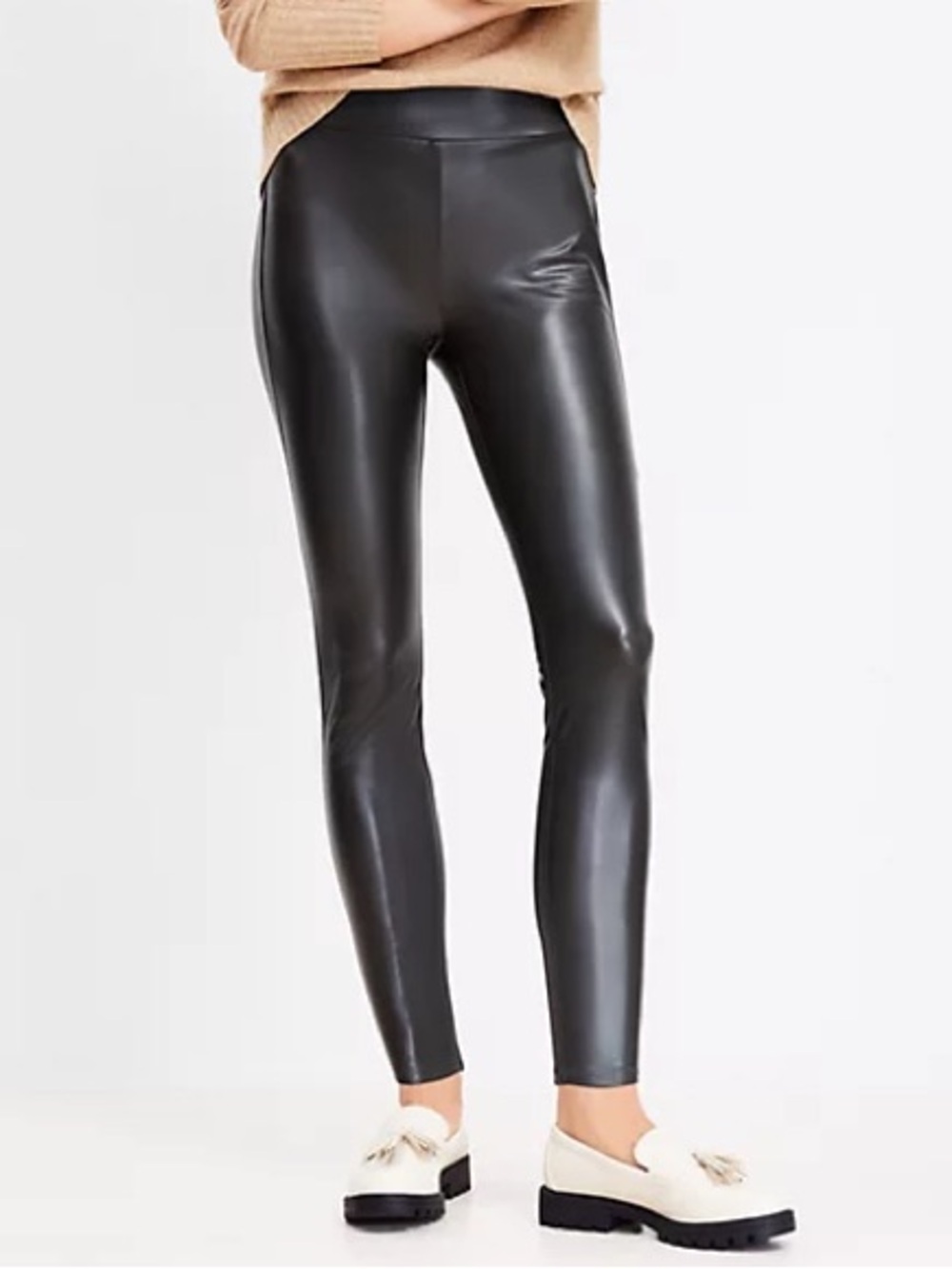 NWT$80 LOFT sz M Petite Faux Leather Leggings in Black